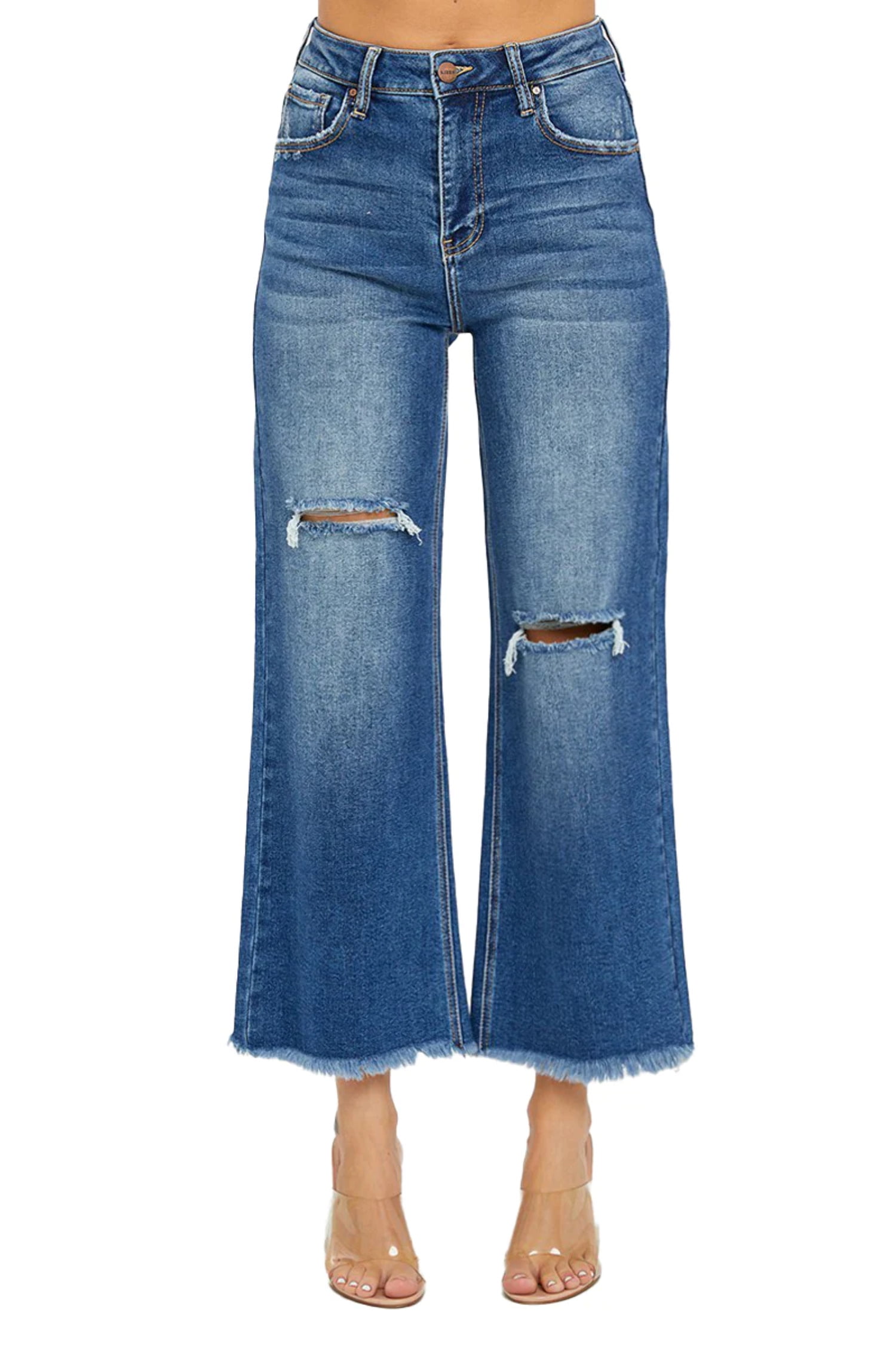RISEN Full Size Distressed High-Rise Ankle Straight Jeans main image 1