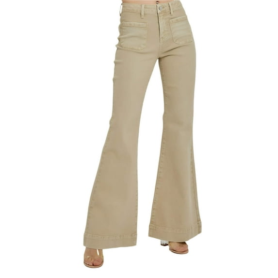 Risen Jeans - High Rise Front Patch Pocket Bell Bottom Pants - RDP5358