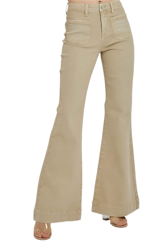 - High Rise Front Patch Pocket Bell Bottom Pants - RDP5358