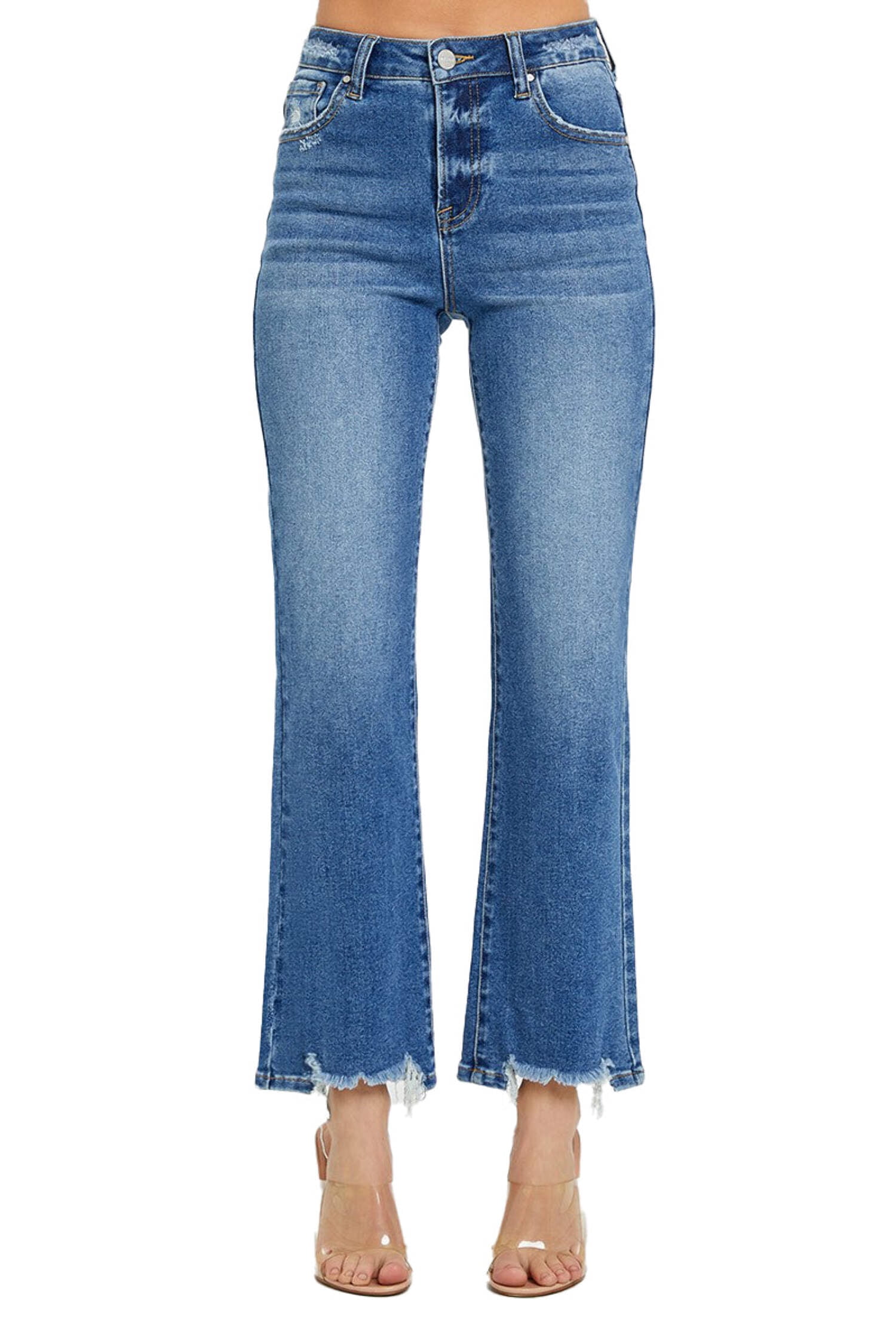 RISEN High Waist Rolled Hem Straight Jeans