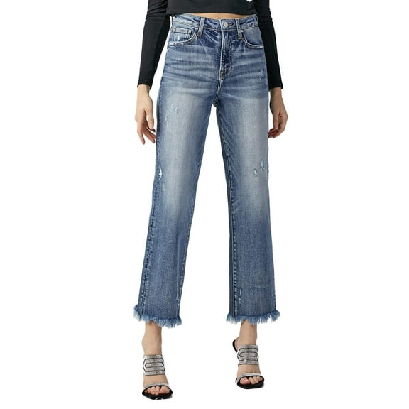 Risen Jeans Style RDP5116-DARK — High Rise Straight Crop Jeans in Dark Wash