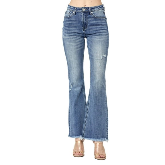 Risen Jeans - High-Rise Full-Length Flare Jeans with Vintage Frayed Hem (30.5" Inseam) - RDP1277