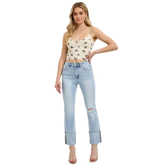 Risen Jeans - High Rise Wide Cuffed Straight Jeans - RDP5484