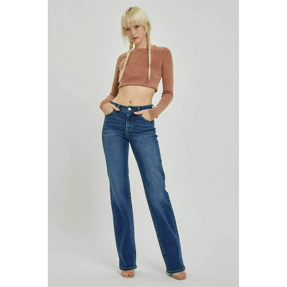 Mia Mid Rise Long Straight Jeans by Risen Jeans RDP5509 Dark