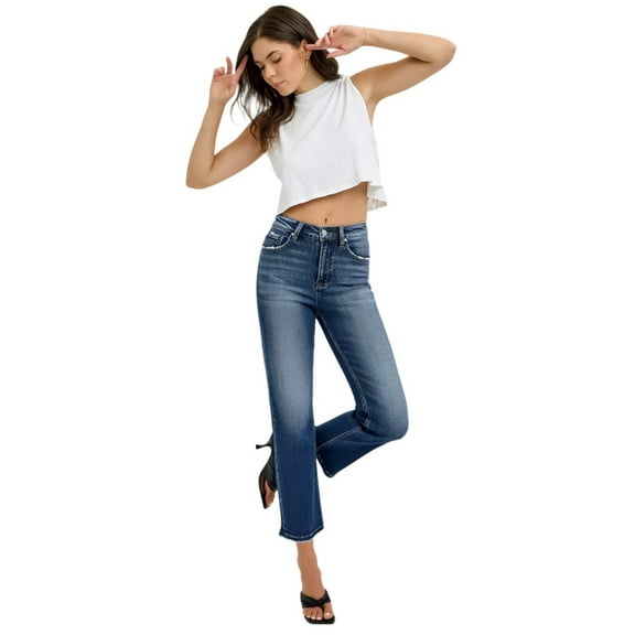 Risen Jeans - Tummy Control High Rise Cropped Straight Leg Jeans in Vintage Indigo (27.5" Inseam) - RDP5922