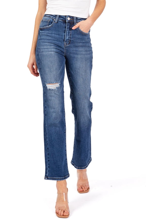 Womens Juniors High Rise Cropped Jeans (Dark Denim, 3)