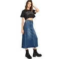 thumbnail image 1 of Risen Jeans Womens Juniors High Rise Midi Denim A Line Skirt (Dark Denim, Medium), 1 of 5