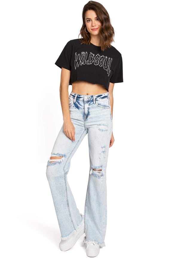 Womens Juniors High Rise Wide-Leg Denim Pants (Acid Snow, 11)