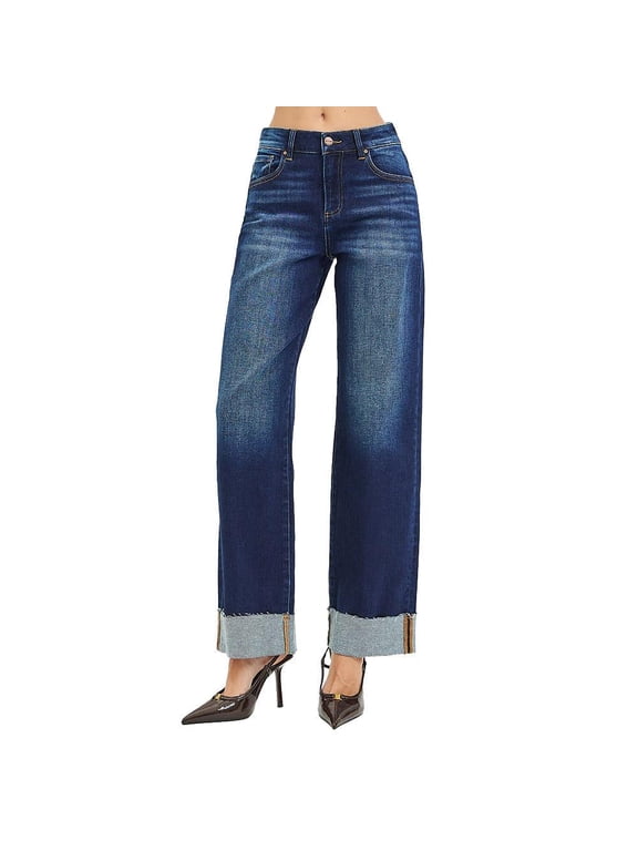 Womens Risen Deep Blue Slouchy Barrel Jeans 5 Denim