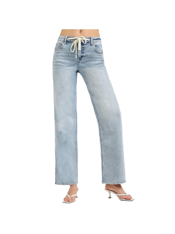 Womens Risen Light Slouchy Drawstring Stripe Jeans 5