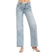 Risen Jeans Womens Risen Light Slouchy Drawstring Stripe Jeans 5