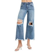 Risen Jeans Womens Risen Medium High Rise Crop Distressed Jeans 1