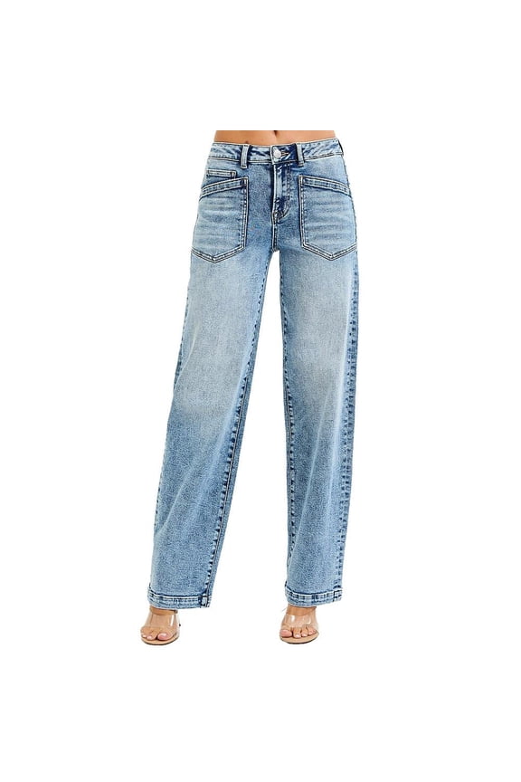 Womens Risen  Medium Relaxed Baggy Patch Pocket Jeans 1