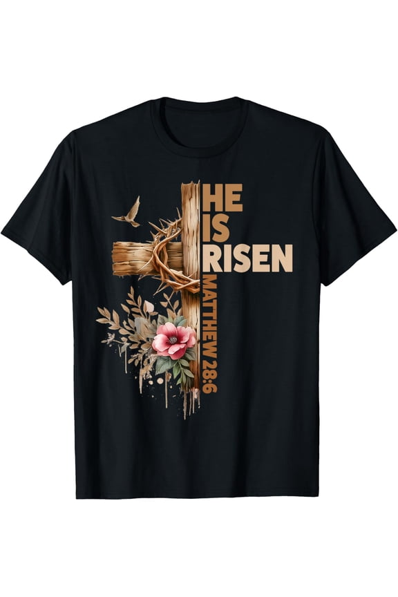 He is Risen Jesus Christian Religious Easter Men Women Girl T-Shirt- 2026 Easter Soft Casual Cotton Short Sleeve T-Shirt Easter Bunny & Eggs Lightweight Graphic Holiday Tee