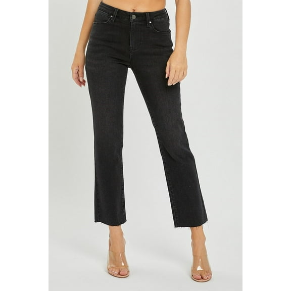 Risen Mid Rise Crop Straight Black Jeans