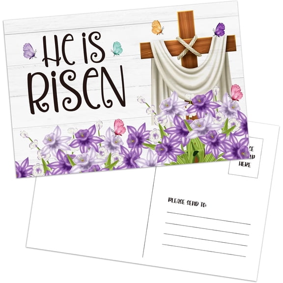 He is Risen Postcards - 30PCS Cross Religious Postcards 4"x 6" Jesus Inspiring Easter Greeting Cards Spring Easter Cards Christian Postcard Gifts for Family Friends Teachers Kids Church