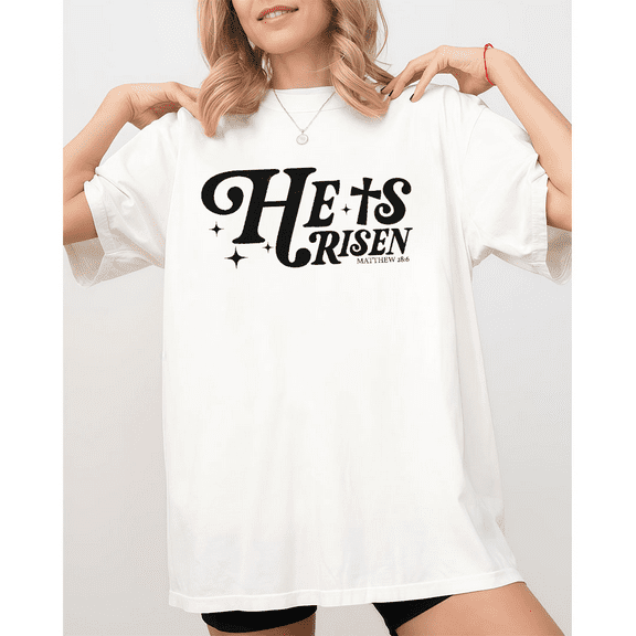 Risen Savior Tee Christian T-Shirt Easter Design Soft Fashion Short Sleeve Round Neck Cotton Comfort Fit Colors White Sizes S-5XL