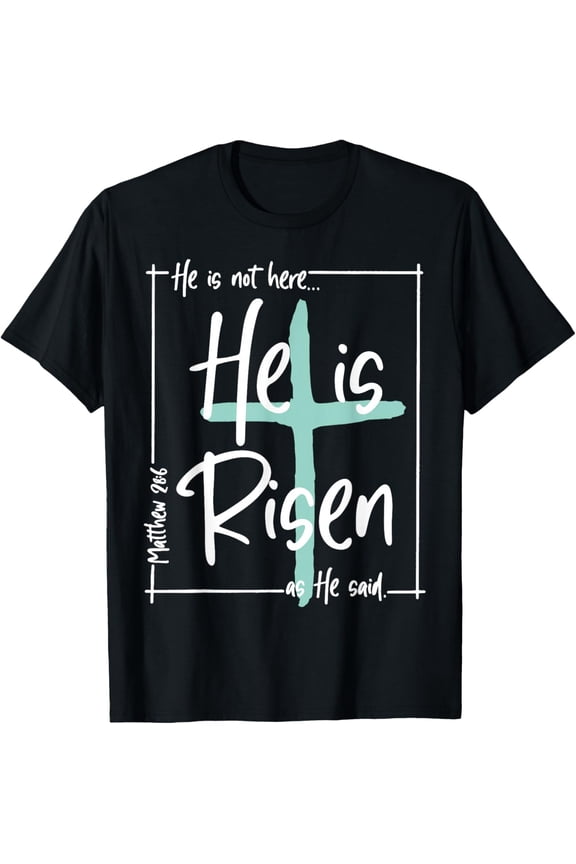He is Risen Shirt Easter Christian Cross Men Women Kids T-Shirt- 2026 Easter Soft Casual Cotton Short Sleeve T-Shirt Easter Bunny & Eggs Lightweight Graphic Holiday Tee