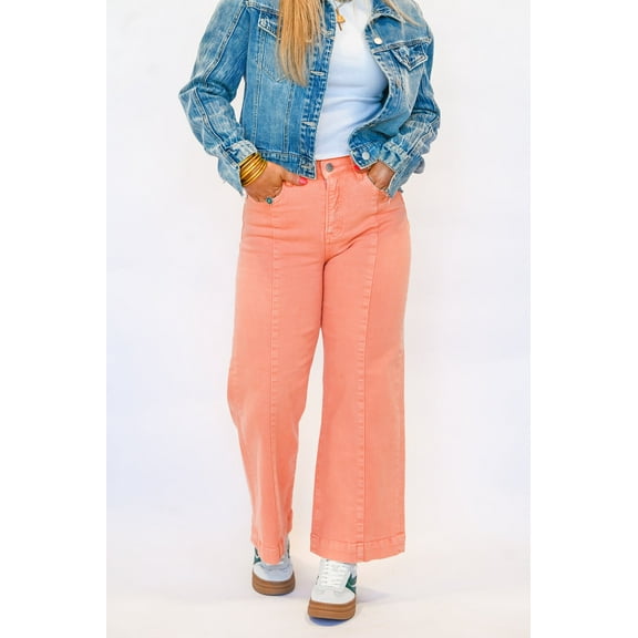 Risen Tummy Control High Rise Coral Crop Wide Jeans
