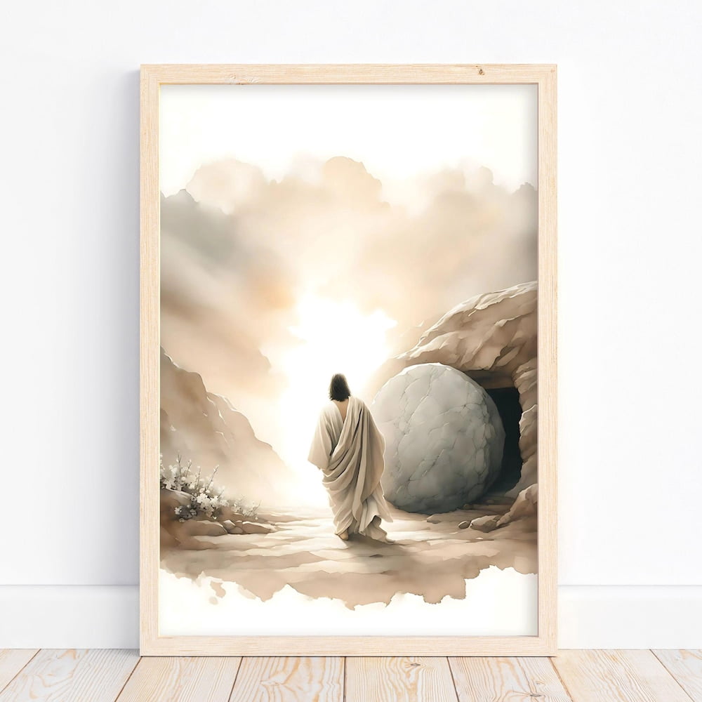 He Is Risen Wall Art Print, Watercolor Style Jesus Painting Easter ...
