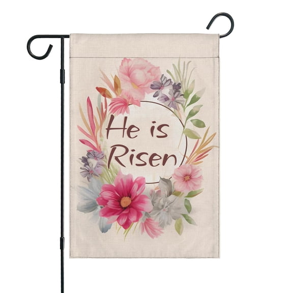 He Is Risen Watercolor Flowers Outdoor Flags Happy Easter Day Garden Flags Irish Holiday House Flag 12×18 in Linen Double Sided Garden Yard Outdoor Decor