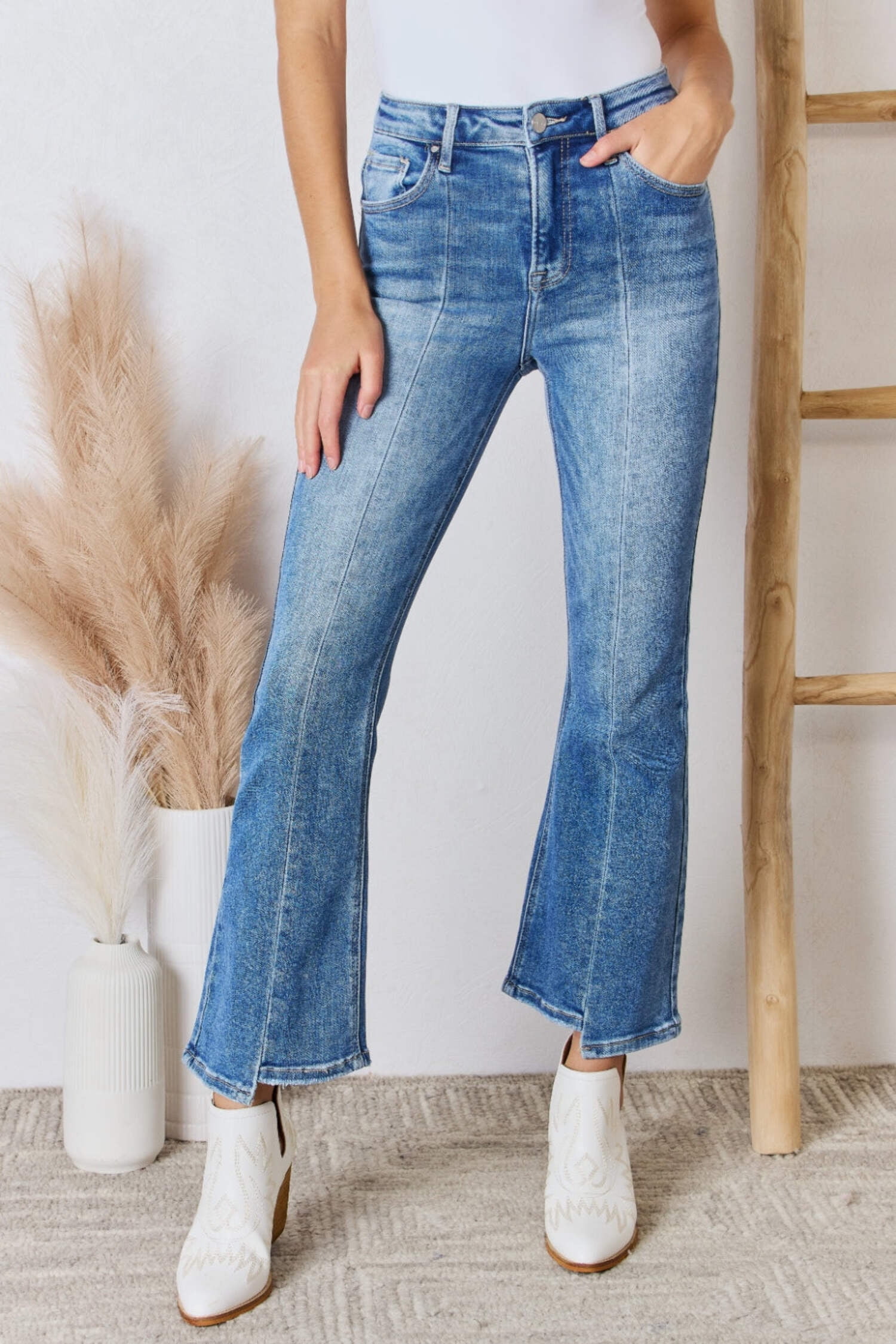 Chic High-Rise Fab Ab Ankle Flare Jeans main image 0