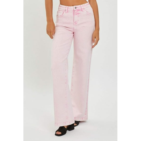 Risen Women's High Rise Tummy Control Wide Leg Jeans