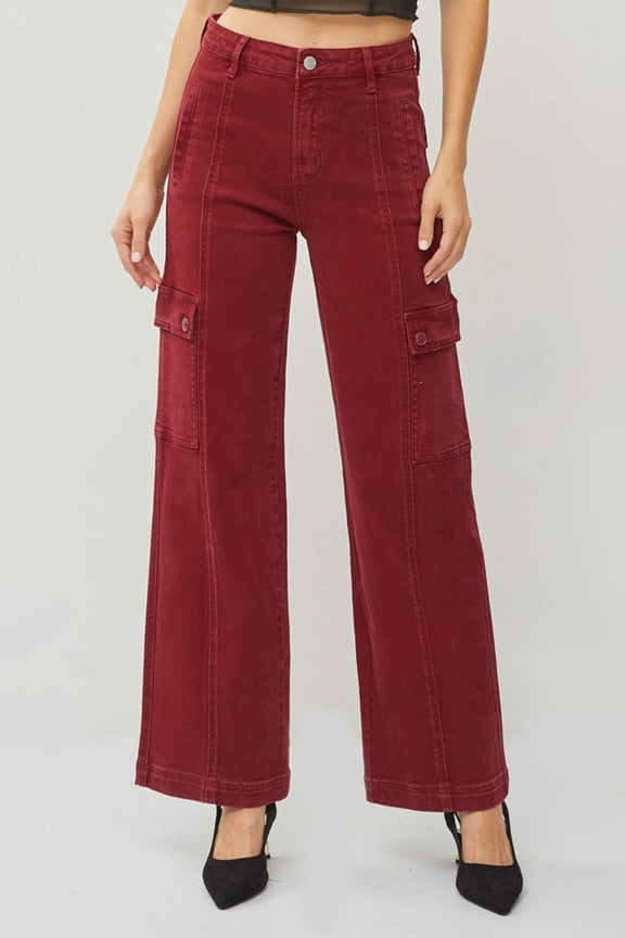Risen Women's High Rise Wide Leg Cargo Jeans