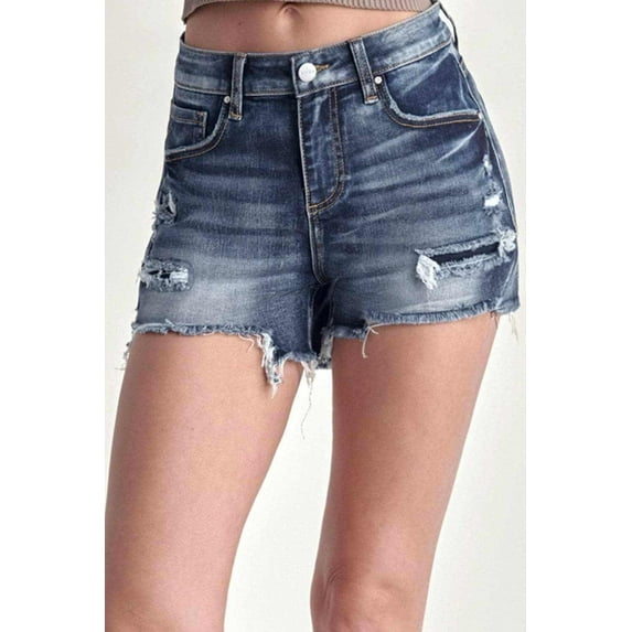 Risen Women's Mid Rise Raw Hem Denim Shorts
