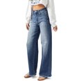 thumbnail image 1 of Risen Womens Juniors High Rise Wide-Leg Denim Dad Jeans (9, Dark Denim), 1 of 4