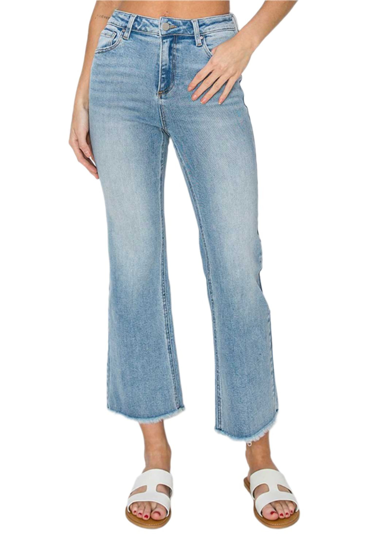 RISEN Mid Rise Wide Straight Jeans With Wide Cuff main image 1