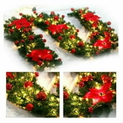 Risewill 9FT Christmas Garland with LED Lights Fairy Pine Xmas Fireplace Tree Decor Home(Red)
