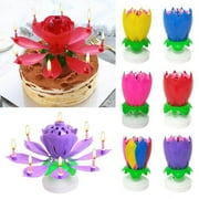 Risewill Lotus Music Candle Flowering Birthday Cake Candle Flat Rotating Electronic Lotus Candle