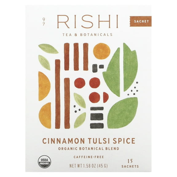 Rishi Tea Cinnamon Tulsi Spice, Caffeine-Free, 15 Sachets 1.58 oz (45 g)