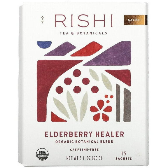 Rishi Tea, Elderberry Healer, Caffeine-Free, 15 Sachets, 2.11 oz Pack of 3