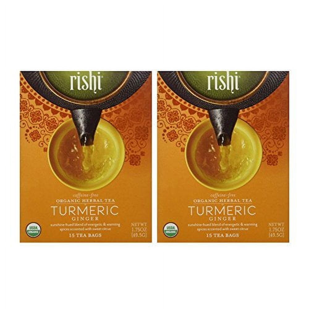 Rishi Tea Organic Herbal Tea Caffeine-Free Turmeric Ginger - 15 bags (Pack of 2)