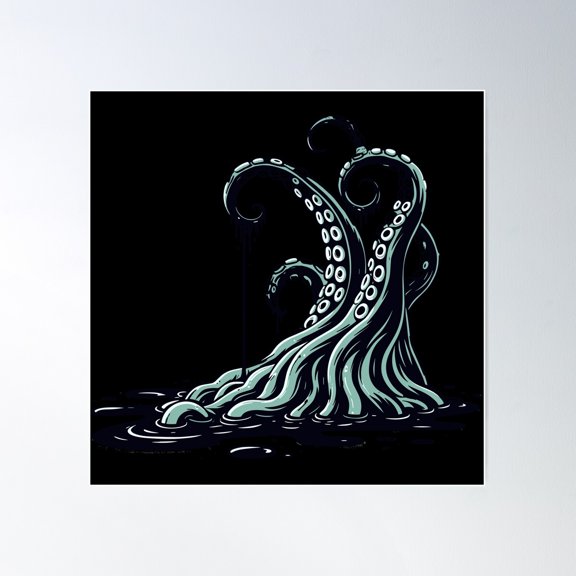 Rising Depths - Dripping Tentacles Art Poster Wall Art, Modern Wall Decor For Living Room Bedroom, 17x17 UNFRAMED