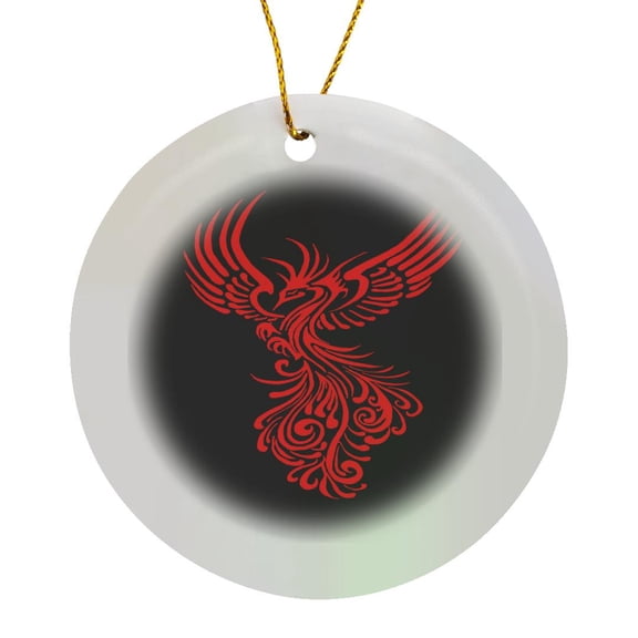 3drose, Rising from the Ashes Phoenix Red Tattoo Art, Circle Porcelain Ornament