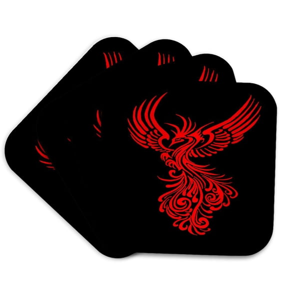 3drose, Rising from the Ashes Phoenix Red Tattoo Art, Set of 4 Coasters - Soft
