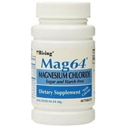 Rising Mag64 Magnesium Chloride Dietary Supplement Delayed-Release Tablets with Calcium Sugar and Starch Free 64 mg 60 Count Pack of 5
