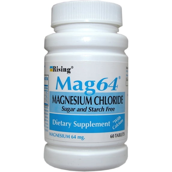 Rising Mag64 Magnesium Chloride with Calcium Tablets, Helps Maintain The Functions of The Heart, Muscles, and Nervous System - 60 Tablets