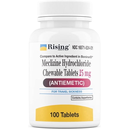 Rising Health Meclizine HCL Chewable Tablets 25 mg |Antiemetic Motion Relief Formula | Motion Sickness, Travel Nausea, Vomiting & Dizziness Relief - 100 Tablets