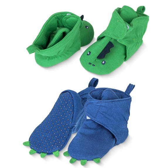 Rising Star Baby Booties Girls 0-3 Months, 100% Cotton, (Green Dino)