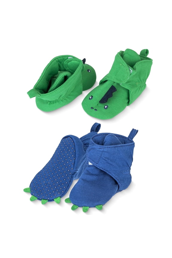Baby Booties Girls 0-3 Months, 100% Cotton, (Green Dino)