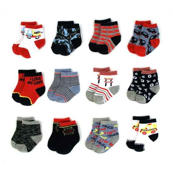 Rising Star Baby Boys Assorted Color Designs 12 Pair Socks Set, Age 12-24 Months