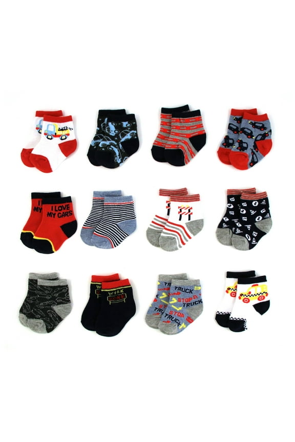 Rising Star Baby Boys Assorted Color Designs 12 Pair Socks Set, Age 12-24 Months