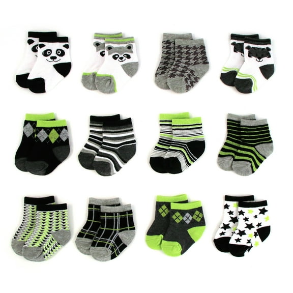 Rising Star Baby Boys Assorted Color Designs 12 Pair Socks Set, Age 6-12 Months