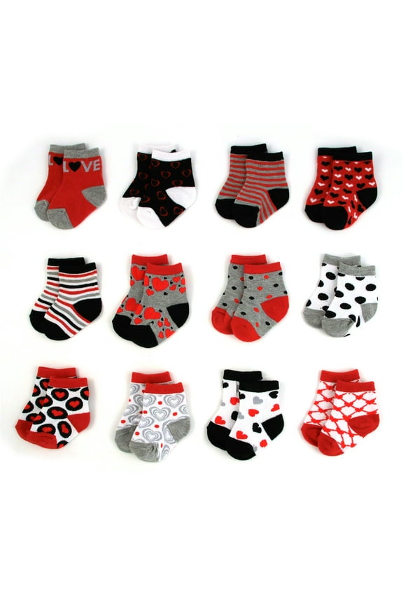 Rising Star Baby Girls Assorted Color Designs 12 Pair Socks Set, Age 12-24 Months
