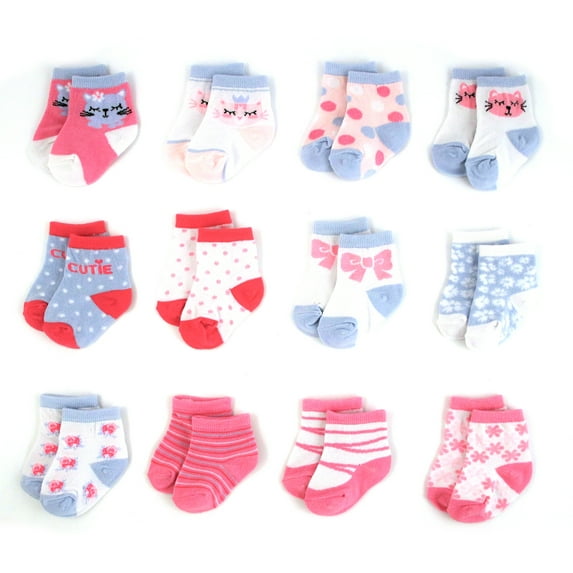 Rising Star Baby Girls Assorted Color Designs 12 Pair Socks Set, Age 12-24 Months