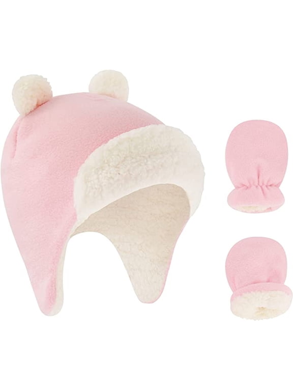 Infant Baby Winter Hats and Mittens Set - Baby Boy and Girls Winter Hat 0-6 Months